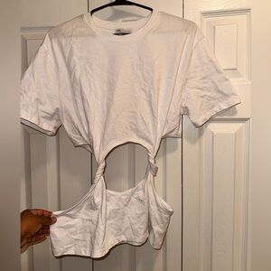 Zara white Short Sleeve Tee with Front Twist